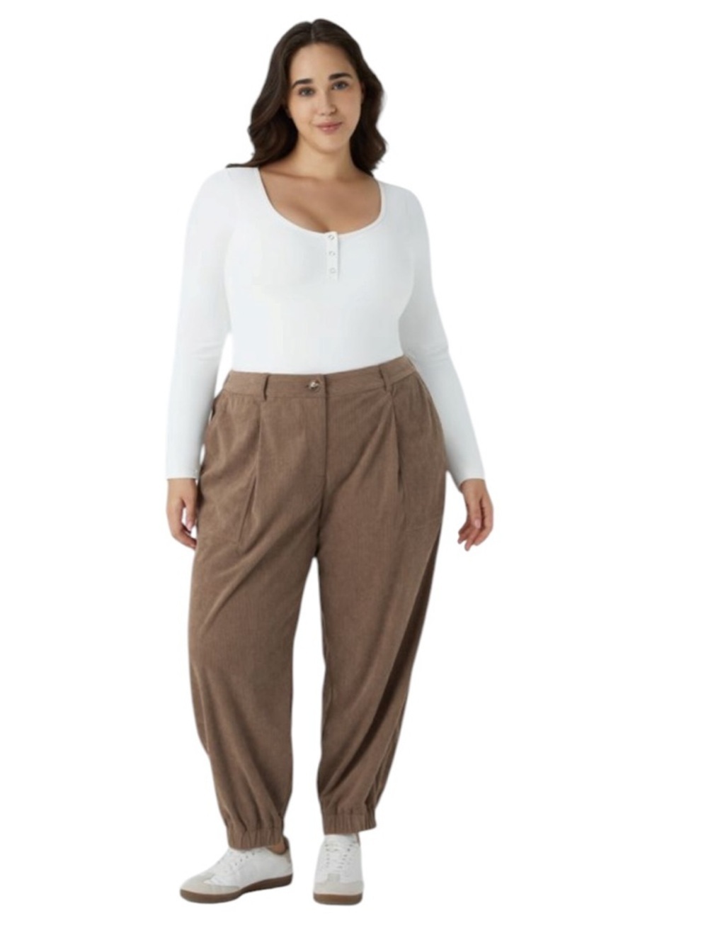 Halara Brown Acorn Corduroy Pants Joggers Mid Rise Zipper Pockets Casual XL